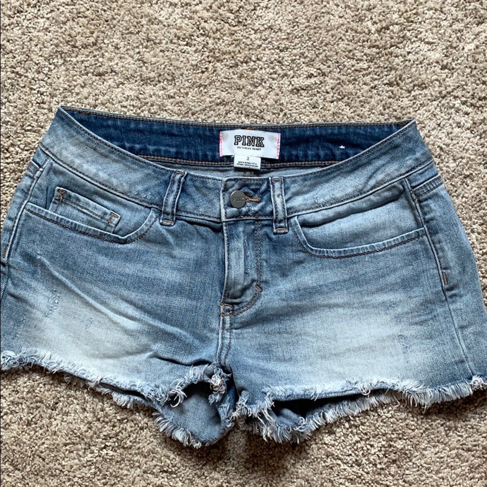 PINK Light wash denim shorts